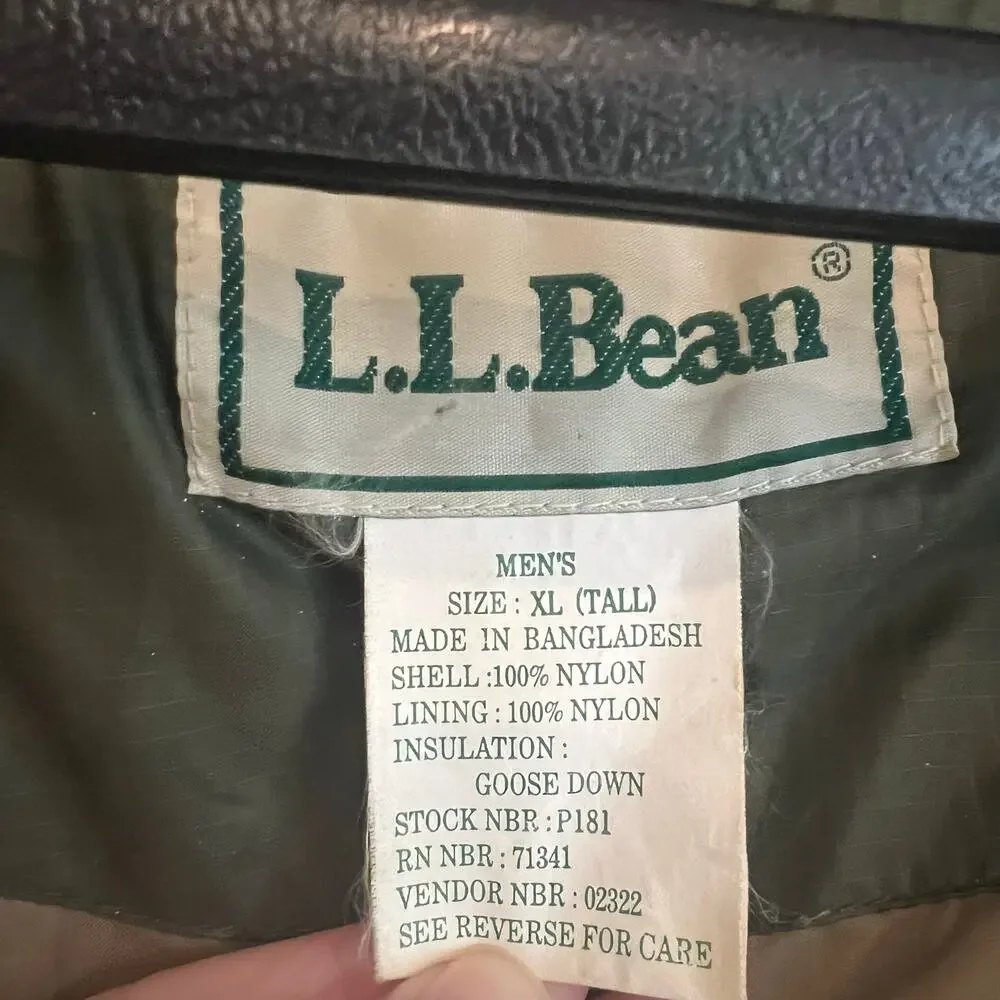 Vintage LL Bean GOOSE DOWN Full Zip Puffer Jacket Coat Mens XLT TALL Pockets